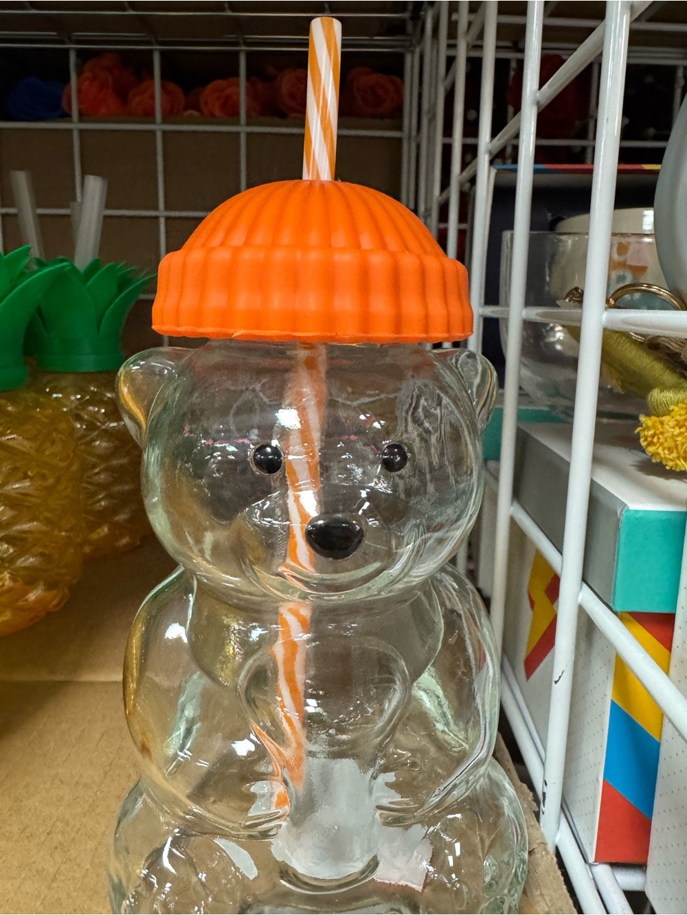 Orange Bear-Shaped Drink Jar with Straw - 1 Pack